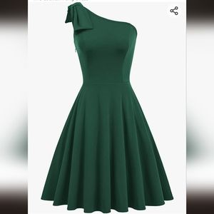 One Shoulder Bow Dress with Pockets
